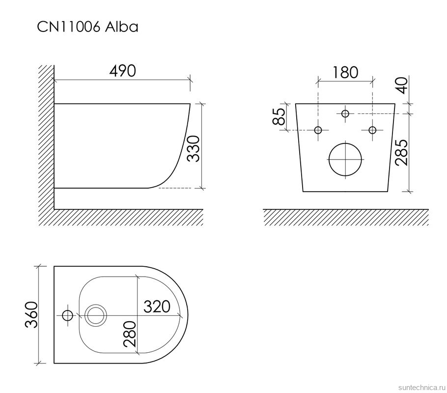 Биде подвесное Ceramicanova Alba, с крепежом для скрытого монтажа, белый, CN11006