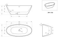 Акриловая ванна Art&Max AM-599-1700-800 170x80 см, отдельностоящая, белая, овальная, со сливом-переливом, с донным клапаном