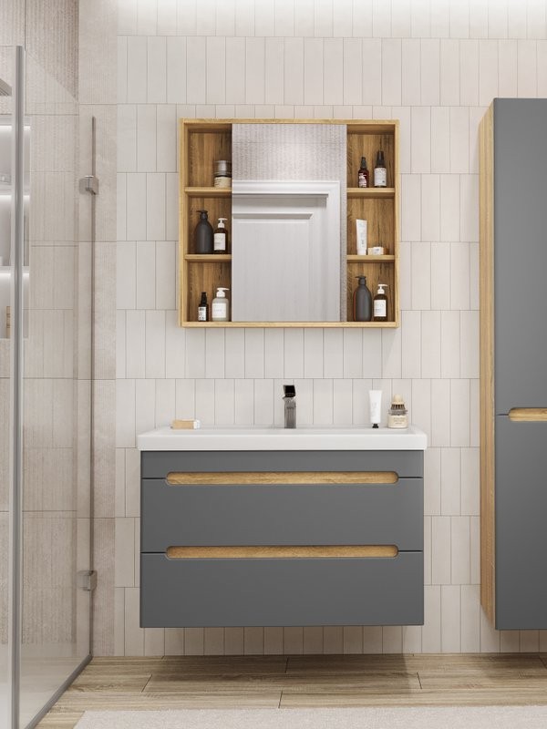 Мебель для ванной комнаты SanStar Diva 100 подвесная, графит софт, дуб вотан, раковина Фостер 100