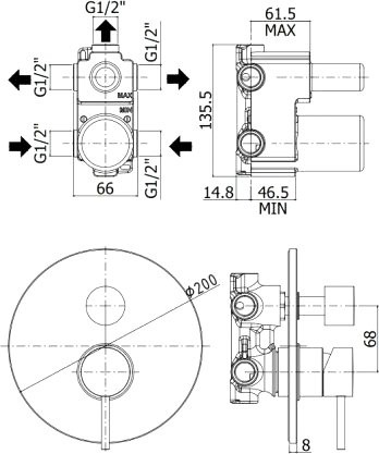 Встраиваемый смеситель для душа и ванны Paffoni Light LIG019BO с ВНУТРЕННЕЙ ЧАСТЬЮ, белый