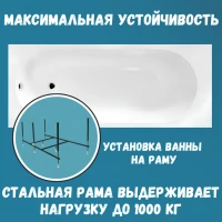 Акриловая ванна 1MarKa Atlas Стандарт 2 150x70 см, встраиваемая, белая, с каркасом, со сливом-переливом