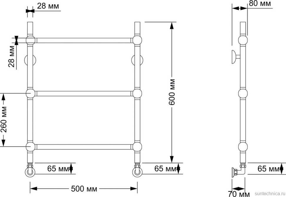 Полотенцесушитель водяной Secado Флоренция 1 65x55 см, бронза, лесенка, латунь