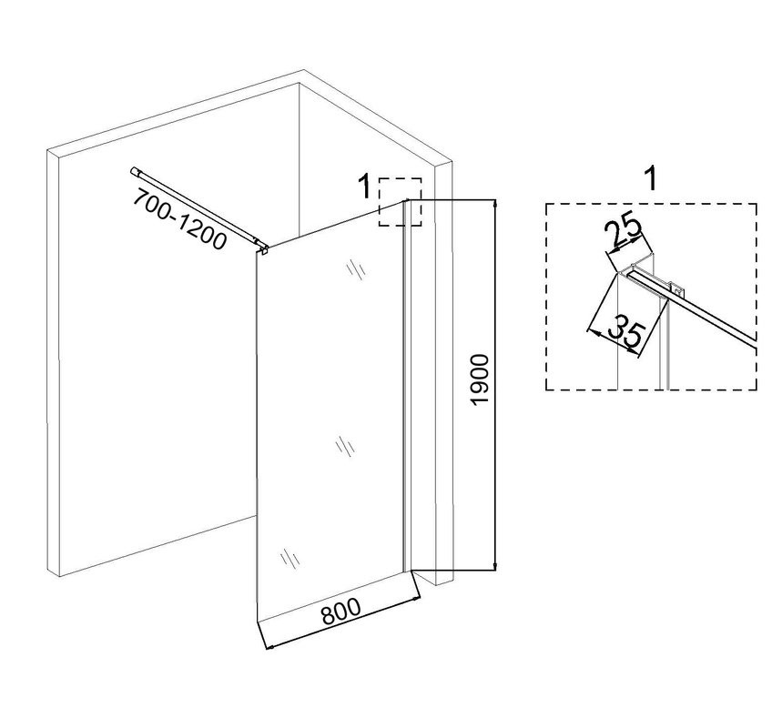 Душевая перегородка Niagara Eco NG-531-80 80х190, профиль хром, стекло прозрачное
