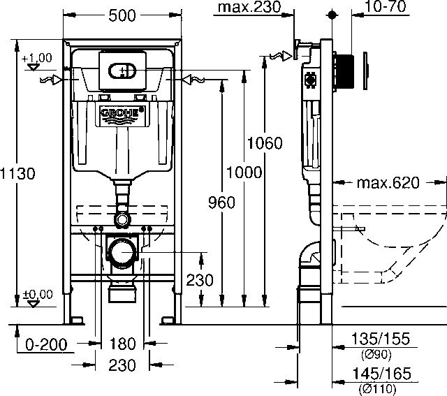 Система инсталляции для унитазов Grohe Rapid SL 39702000 3 в 1 с панелью смыва