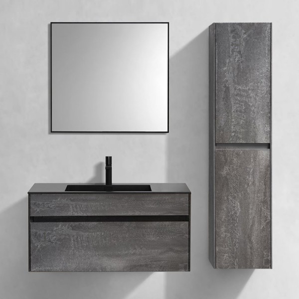 Мебель для ванной комнаты Vincea Chiara 100, камень, с черной раковиной