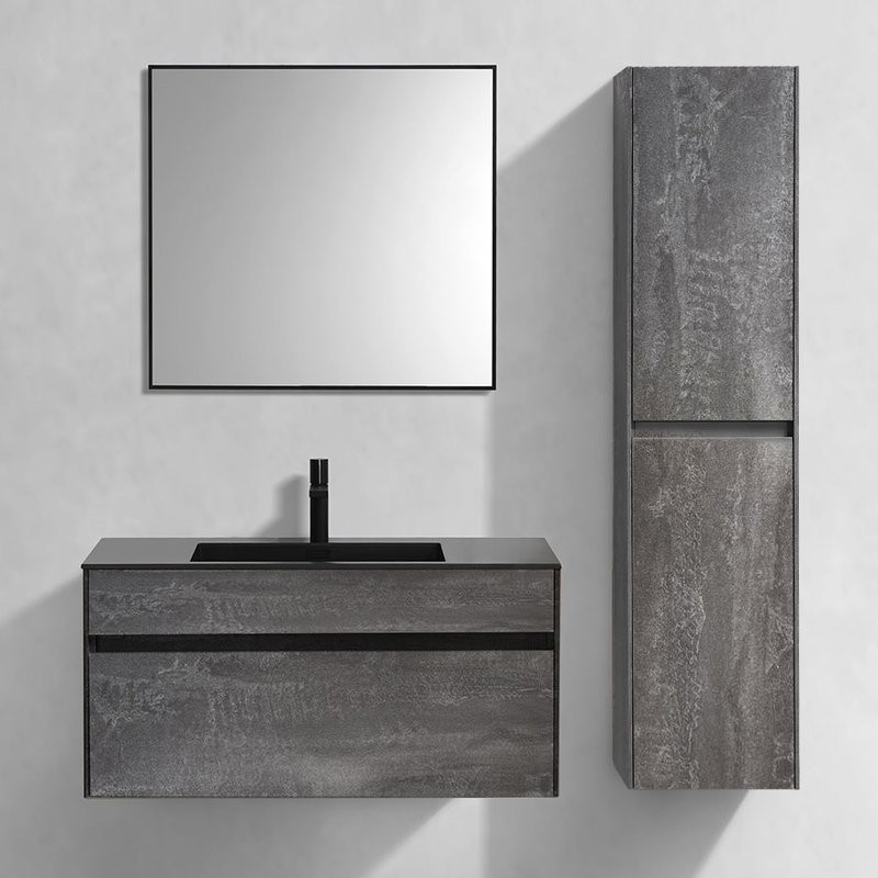 Мебель для ванной комнаты Vincea Chiara 100, камень, с черной раковиной