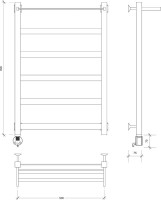 Полотенцесушитель электрический Secado Комано 1 СП 85x55 см, подключение слева, матовый черный, лесенка, с полкой
