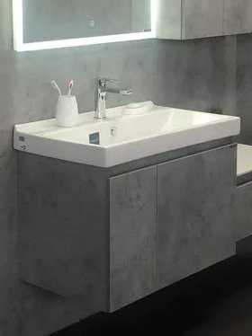 Тумба с раковиной Comforty Осло 80 подвесная, светлый бетон, с раковиной Fest 80 F01