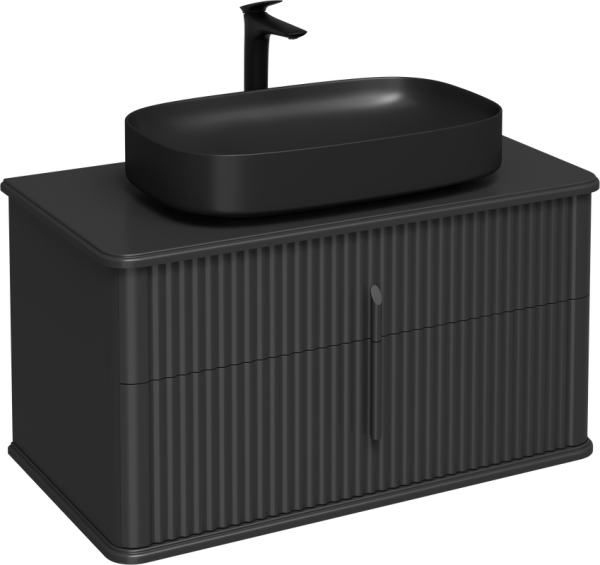 Тумба с раковиной STWORKI Молде 95 антрацит, со столешницей, раковина STWORKI Молде черная матовая, со смесителем