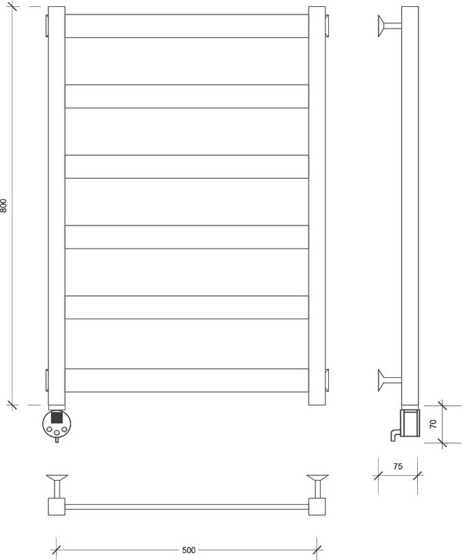 Полотенцесушитель электрический Secado Комано 1 , 85x55 см, подключение слева, матовый черный, лесенка