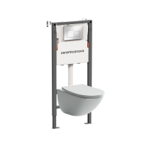 Комплект Ceramicanova Унитаз подвесной Mono CN1905 безободковый, с микролифтом + Инсталляция Balance CN121002CH с кнопкой Square глянцевый хром