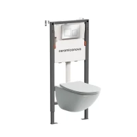 Комплект Ceramicanova Унитаз подвесной Mono CN1905 безободковый, с микролифтом + Инсталляция Balance CN121002CH с кнопкой Square глянцевый хром