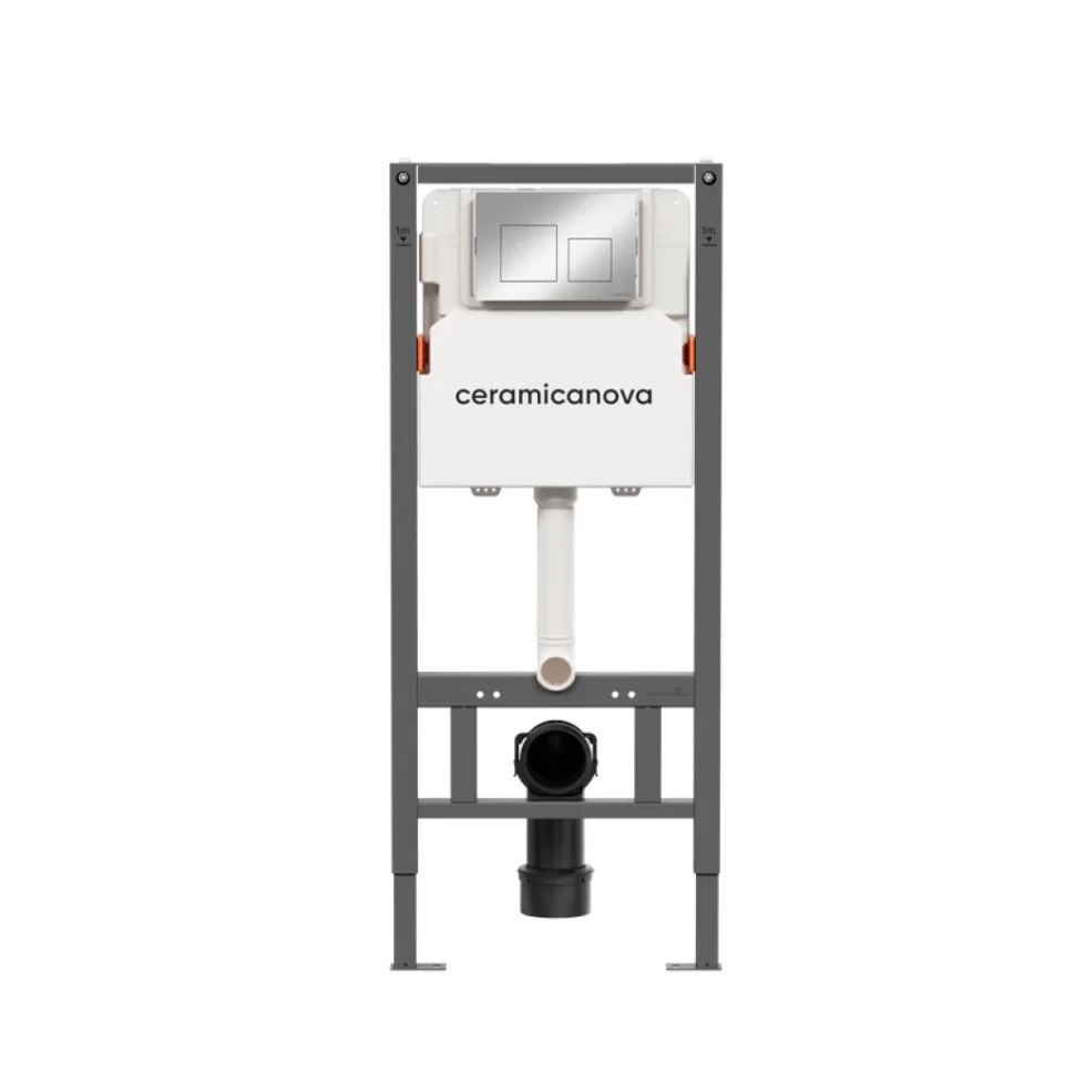 Комплект Ceramicanova Унитаз подвесной Mono CN1905 безободковый, с микролифтом + Инсталляция Balance CN121002CH с кнопкой Square глянцевый хром