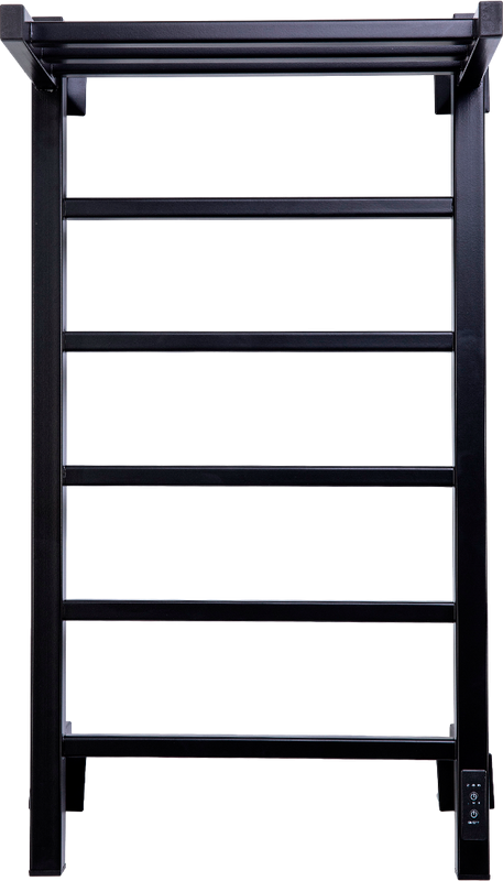 Полотенцесушитель электрический Comfysan Marte-K EC-6 80x55 см, подключение справа, слева, матовый черный, лесенка, из стали, с полкой