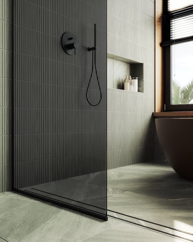 Душевая перегородка Maybahglass MGD-686-6у 119 см, профиль черный, стекло графит