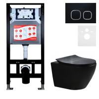 Комплект Унитаз подвесной Esbano Amapola ESUPAMAPBM матовый черный + Инсталляция Fram + Кнопка ESINLPS10MB