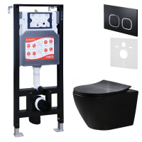Комплект Унитаз подвесной Esbano Amapola ESUPAMAPBM матовый черный + Инсталляция Fram + Кнопка ESINLPS10MB
