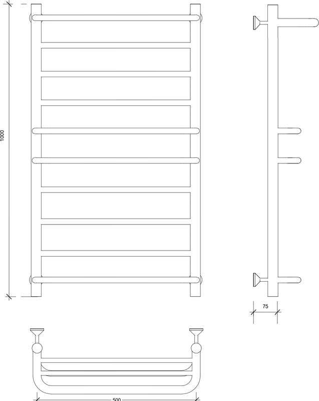 Полотенцесушитель водяной Secado Верона 2 100x55 см, глянцевый хром, лесенка, с полкой