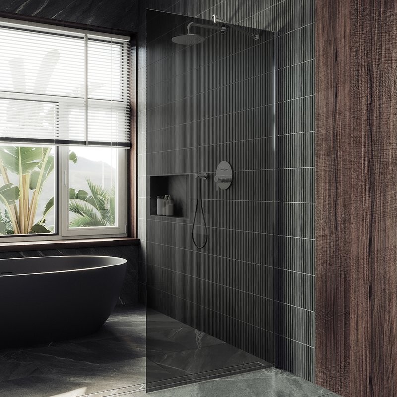 Душевая перегородка Maybahglass MGD-1355-5ш 99 см, профиль хром матовый, стекло графит