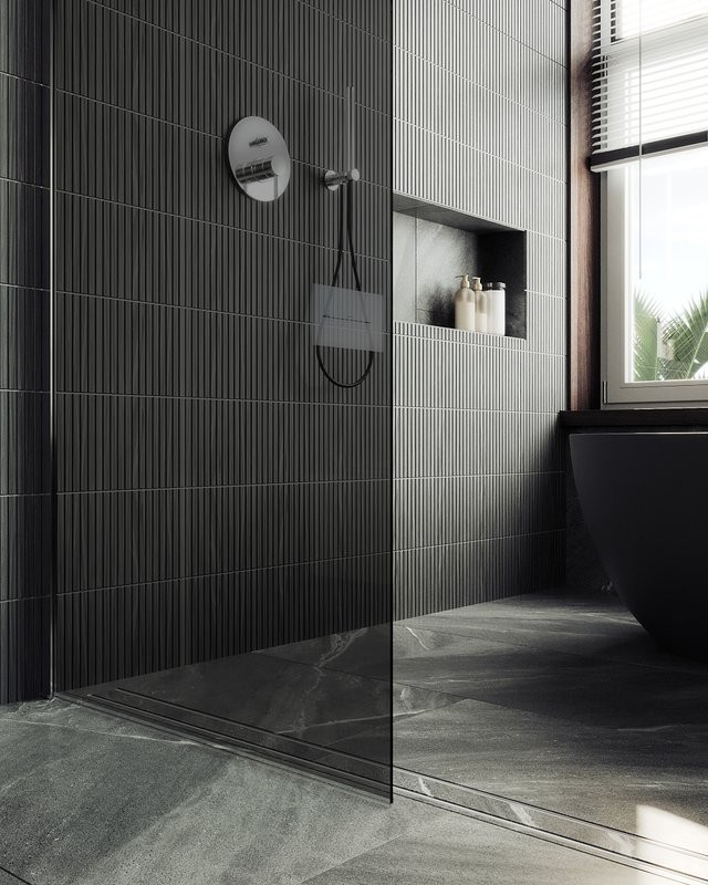 Душевая перегородка Maybahglass MGD-1355-5ш 99 см, профиль хром матовый, стекло графит