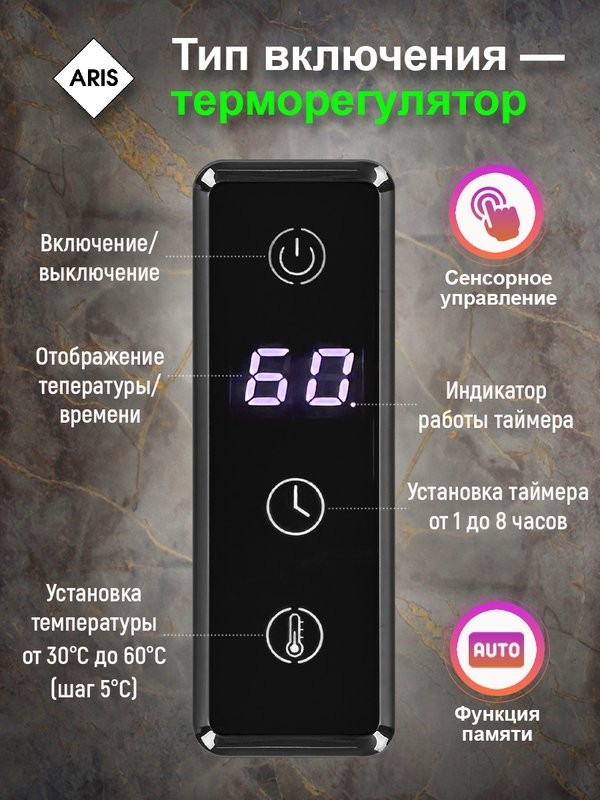 Полотенцесушитель электрический ARIS Квадро ПСНм-22-01д.ч 40х67, матовый черный