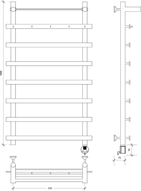 Полотенцесушитель электрический Secado Понтида 1 КСП, R 100x60 см, подключение справа, матовый черный, лесенка, с полкой