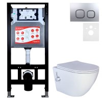 Комплект 3 в 1 Унитаз подвесной Esbano ESWBTERUWN + Инсталляция Fram + Кнопка ESINLPS10MC цвет матовый хром