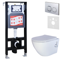 Комплект 3 в 1 Унитаз подвесной Esbano ESWBTERUWN + Инсталляция Fram + Кнопка ESINLPS10MC цвет матовый хром