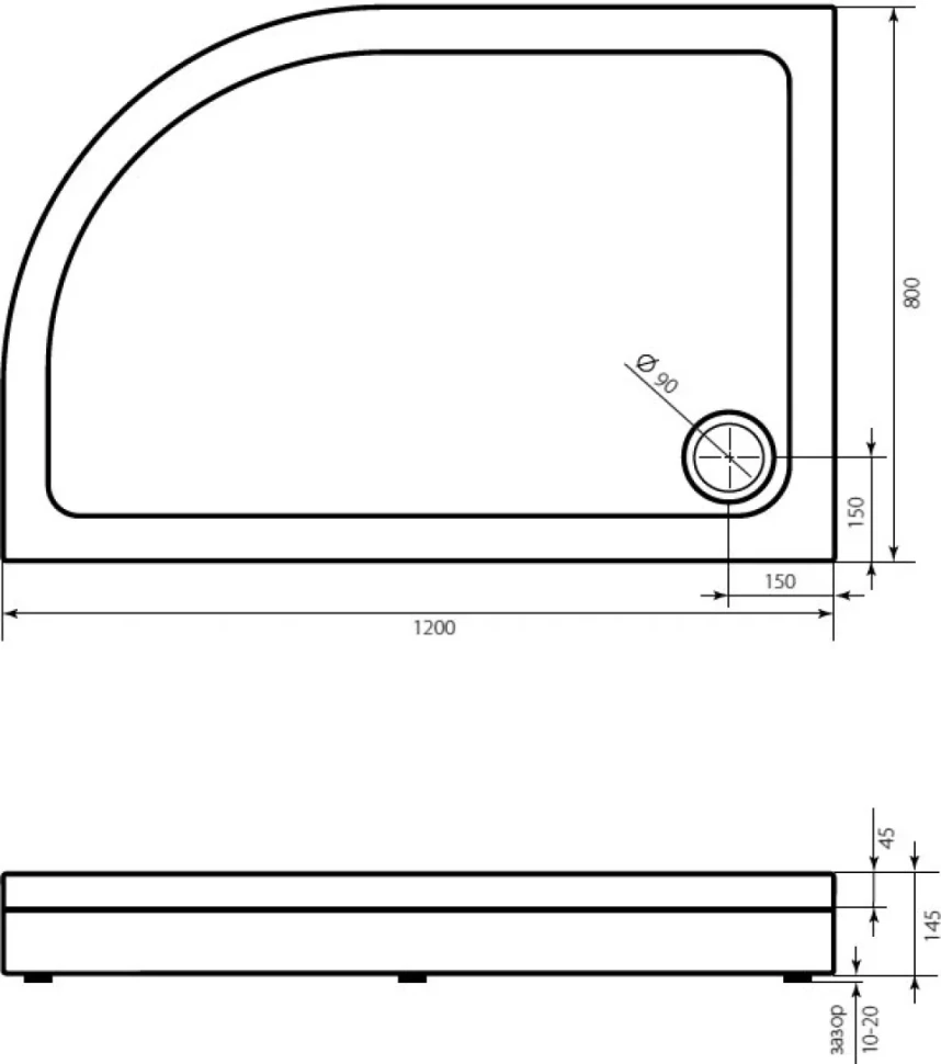 Поддон для душа Bas Раунд R 120x80 L