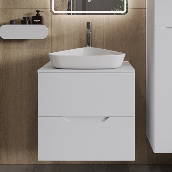 Тумба с раковиной Orange Line 60 подвесная, 2 ящика, матовая белая с раковиной B07-500W