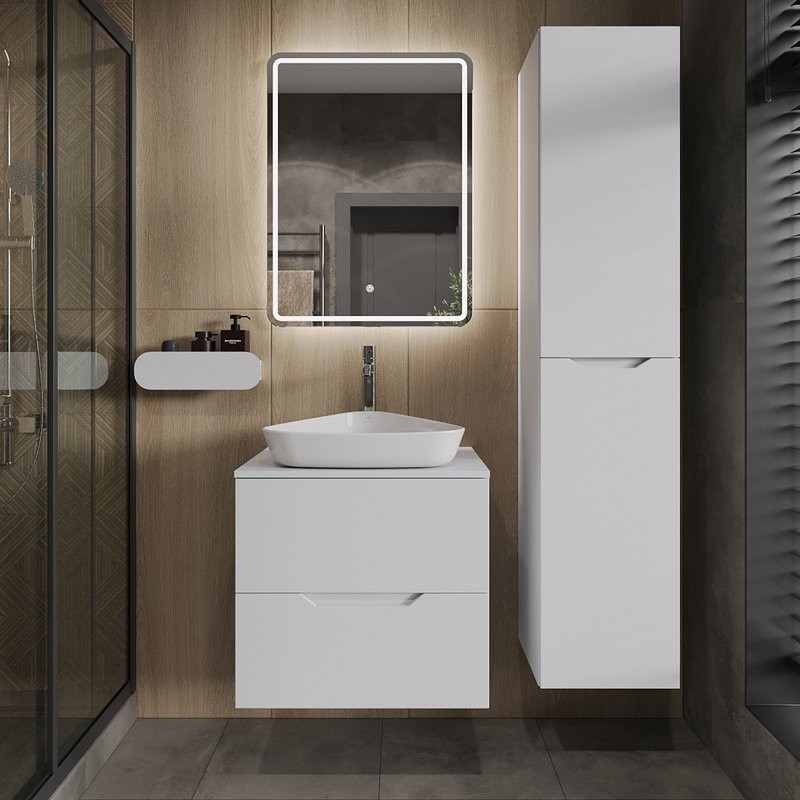 Тумба с раковиной Orange Line 60 подвесная, 2 ящика, матовая белая с раковиной B07-500W