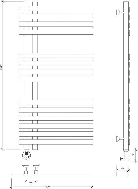 Полотенцесушитель электрический Secado Коредо 80х7х50 85x50 см, подключение слева, черный матовый, лесенка