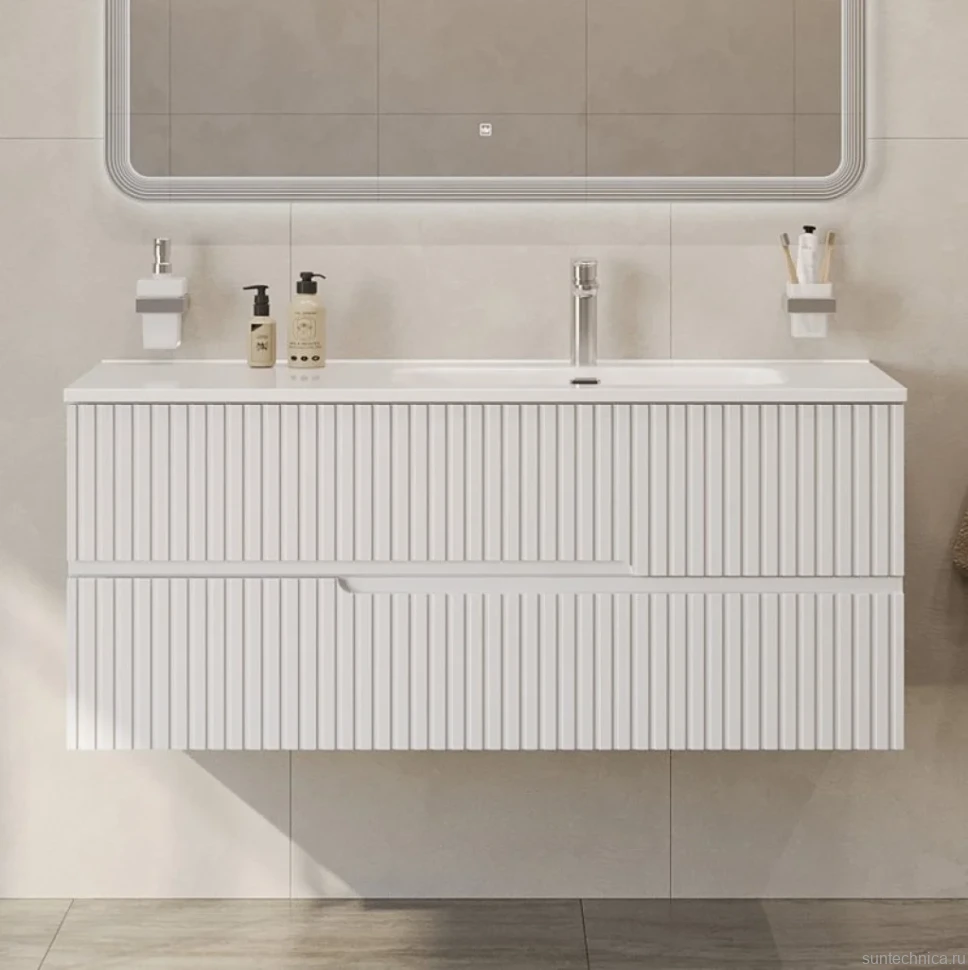 Тумба с раковиной Cezares Duet 120 R bianco lucido, раковина белая CZR-8095-120-R