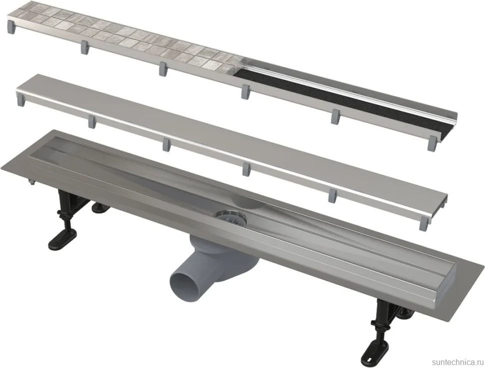 Душевой трап (лоток) AlcaPlast APZ13-DOUBLE9-750 с решеткой и опорами, 75 см