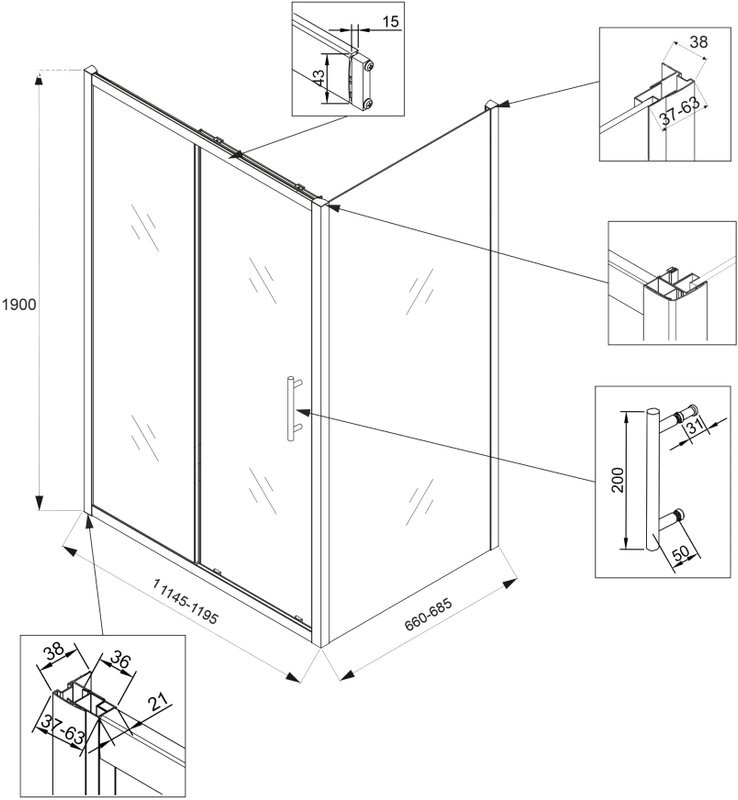 Душевой уголок Veconi Rovigo RV-072B 120x70