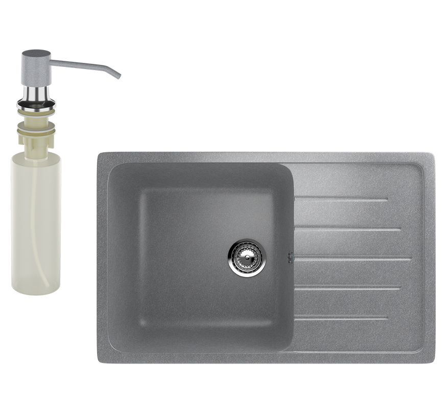 Мойка кухонная Ulgran U-400 342 графитовая + дозатор U-01 графит