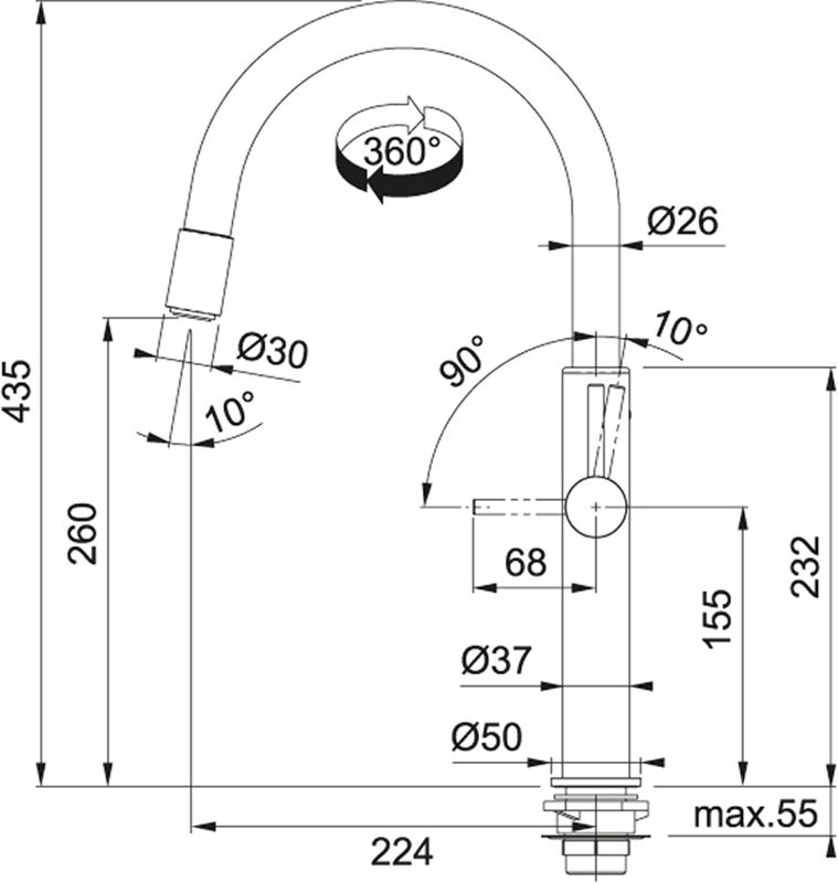 Смеситель для кухни Franke Pescara 115.0545.135 черный матовый