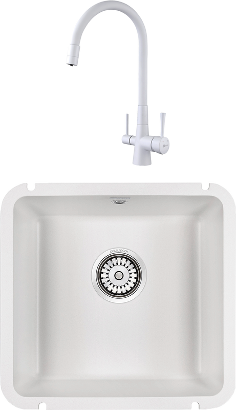 Комплект Мойка Paulmark Unter 50 PM204543-WH белая + Смеситель Lemark Comfort LM3075W с гибким изливом, белый
