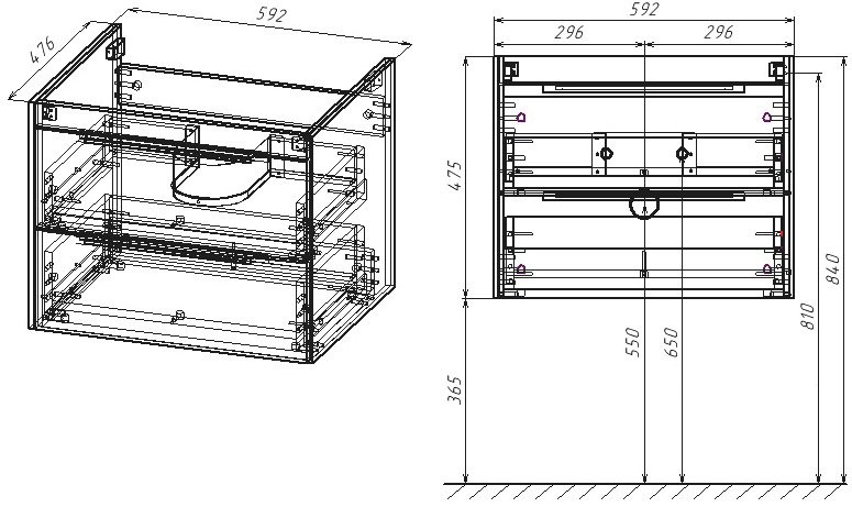 Тумба под раковину Vincea Chiara 2D 60, подвесная, 2 ящика, натуральный дуб