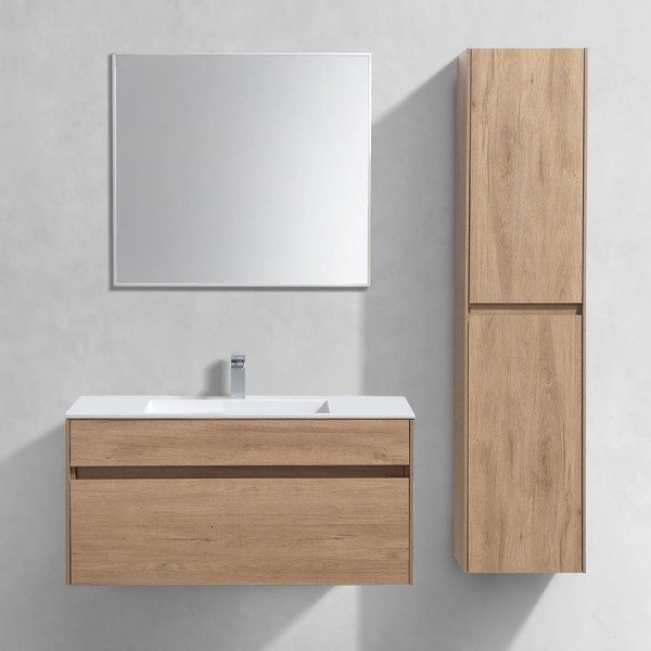 Мебель для ванной комнаты Vincea Chiara 100, натуральный дуб, с белой раковиной