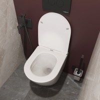Унитаз подвесной STWORKI Левангер S07401WH безободковый, с микролифтом, глянцевый белый, смыв торнадо