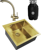 Комплект Мойка Zorg Inox PVD SZR-44 Bronze + Смеситель Steel Hummer SH 699 BRONZE бронза + Измельчитель Bone Crusher BC 810-AS