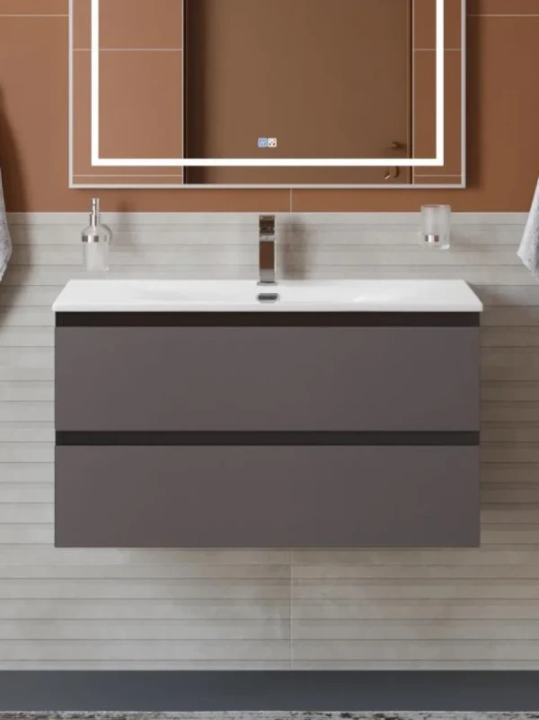Тумба с раковиной BelBagno Kraft 90 подвесная, матовая темно-серая, раковина bb-8099-90