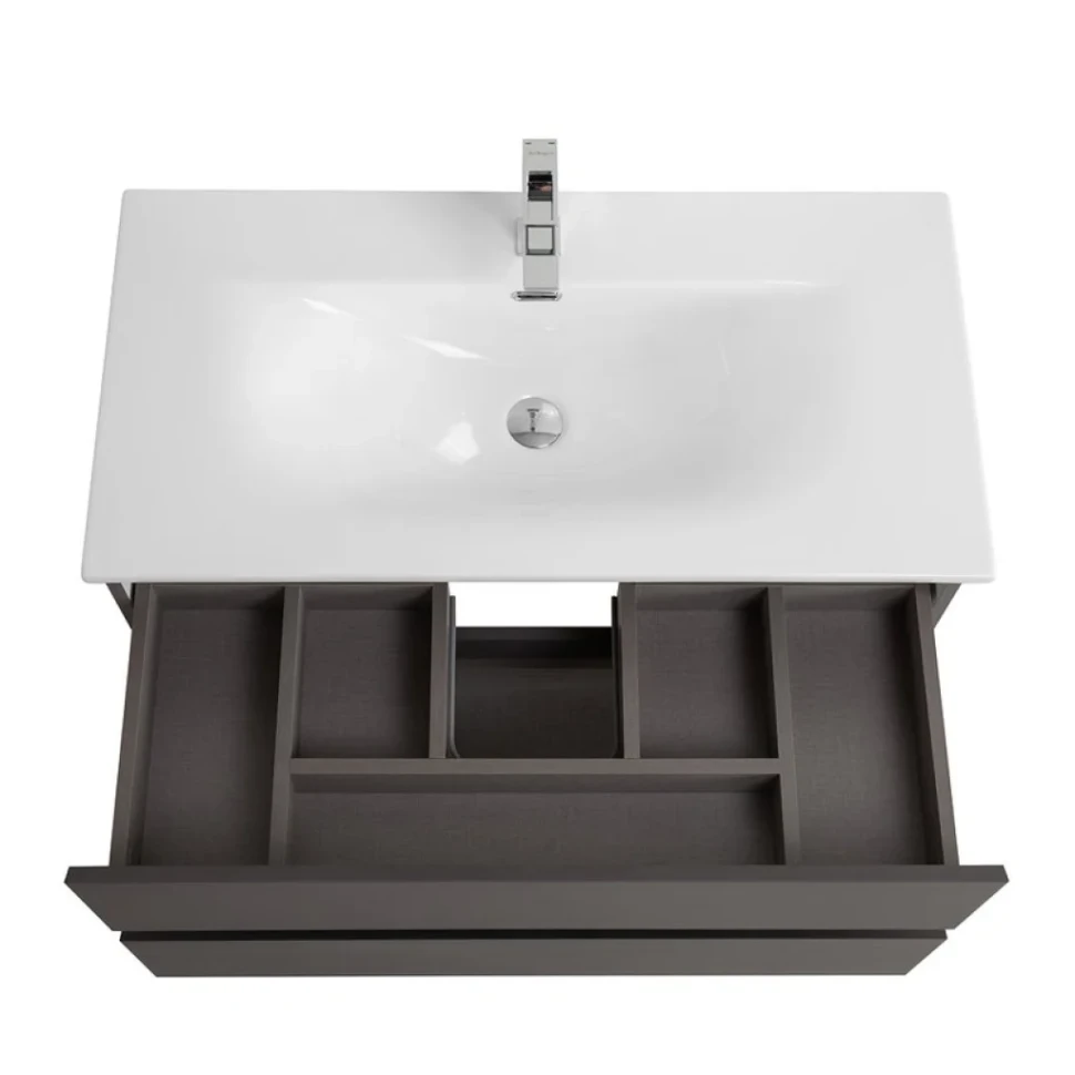Тумба с раковиной BelBagno Kraft 90 подвесная, матовая темно-серая, раковина bb-8099-90