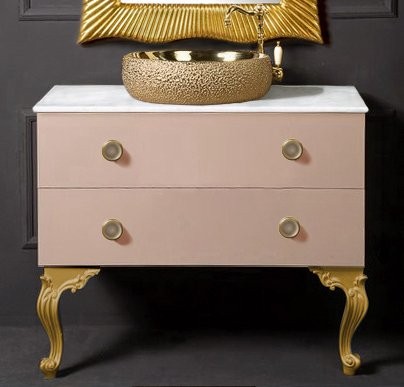 Тумба с раковиной Armadi Art NeoArt 100 капучино с ручками Satine золото, с ножками
