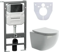 Комплект Унитаз подвесной Ceramicanova Forma CN3009 безободковый, с микролифтом + Система инсталляции для унитазов Envision CN1001B с кнопкой смыва и