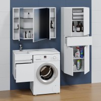 Тумба с раковиной СаНта Марс 38, L 1 ящик, подвесная, для стиральной машины