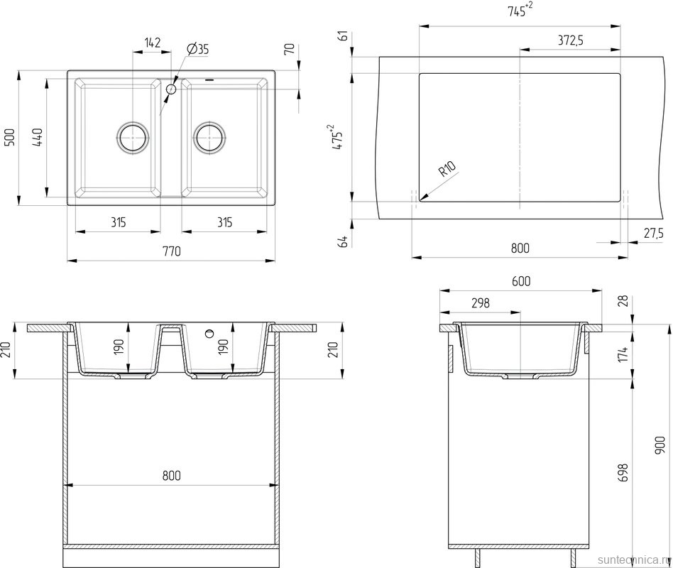 Мойка кухонная Ulgran U-608 -309 темно-серая