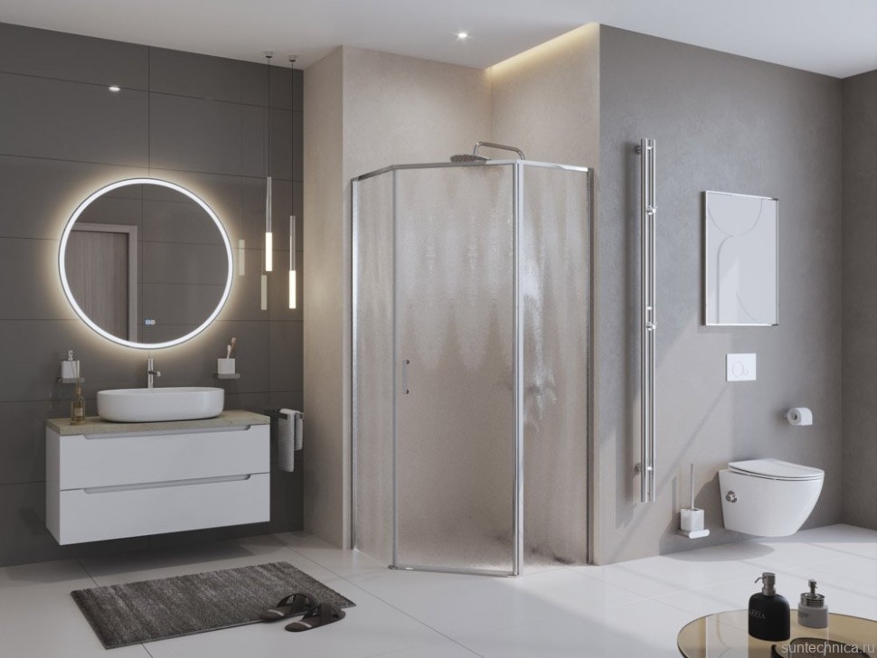 Душевой уголок BelBagno Uno UNO-195-P-1-90-CH-CR стекло рифленое