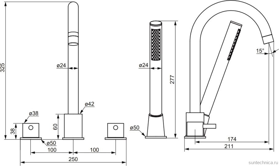 Смеситель на борт ванны Damixa Scandinavian Pure 360400000 хром